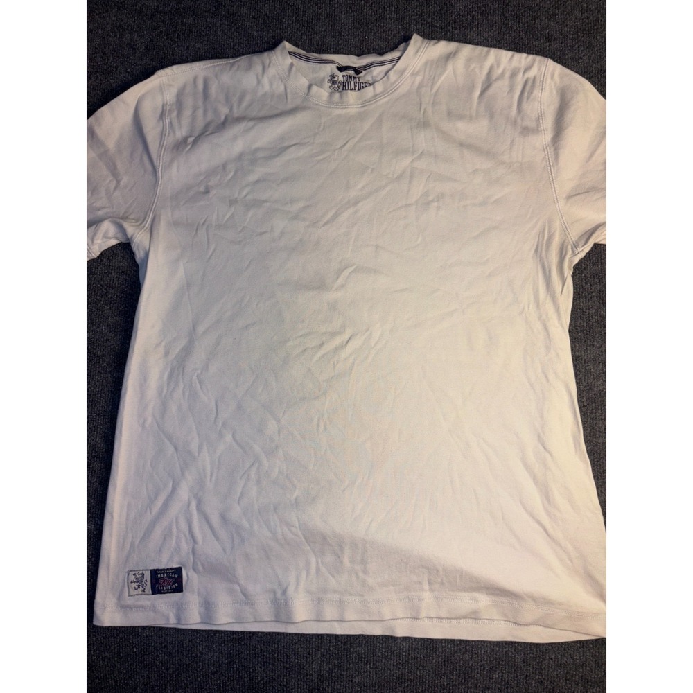 Tommy Hilfiger Tee Shirt Men XL White Embroidered Logo Crew Neck Casual Pullover